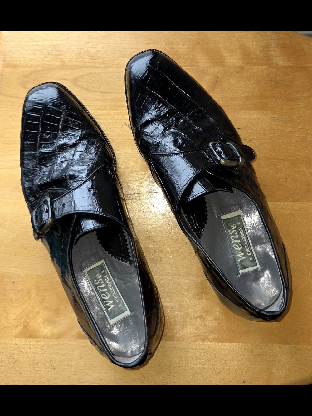 VERY RARE WENS Men's Black Real Crocodile Leather Monk Strap Dress Shoes - Picture 2 of 3